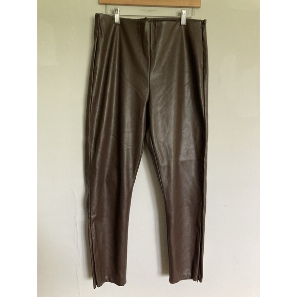 Old Navy Faux Leather Skinny Pants 14 Extra Hi Rise Dark Taupe Brown - Picture 1 of 10